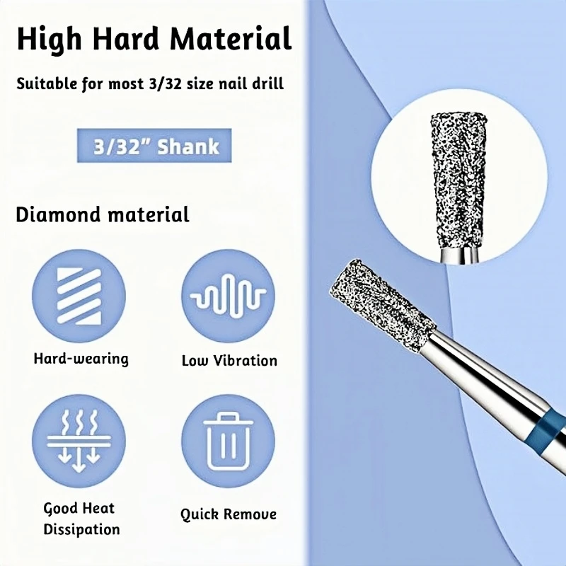 2 szt. Frezów diamentowych do paznokci, do usuwania skórek, do paznokci akrylowych, do manicure, przygotowania paznokci i usuwania lakieru hybrydowego, płaski stożkowy