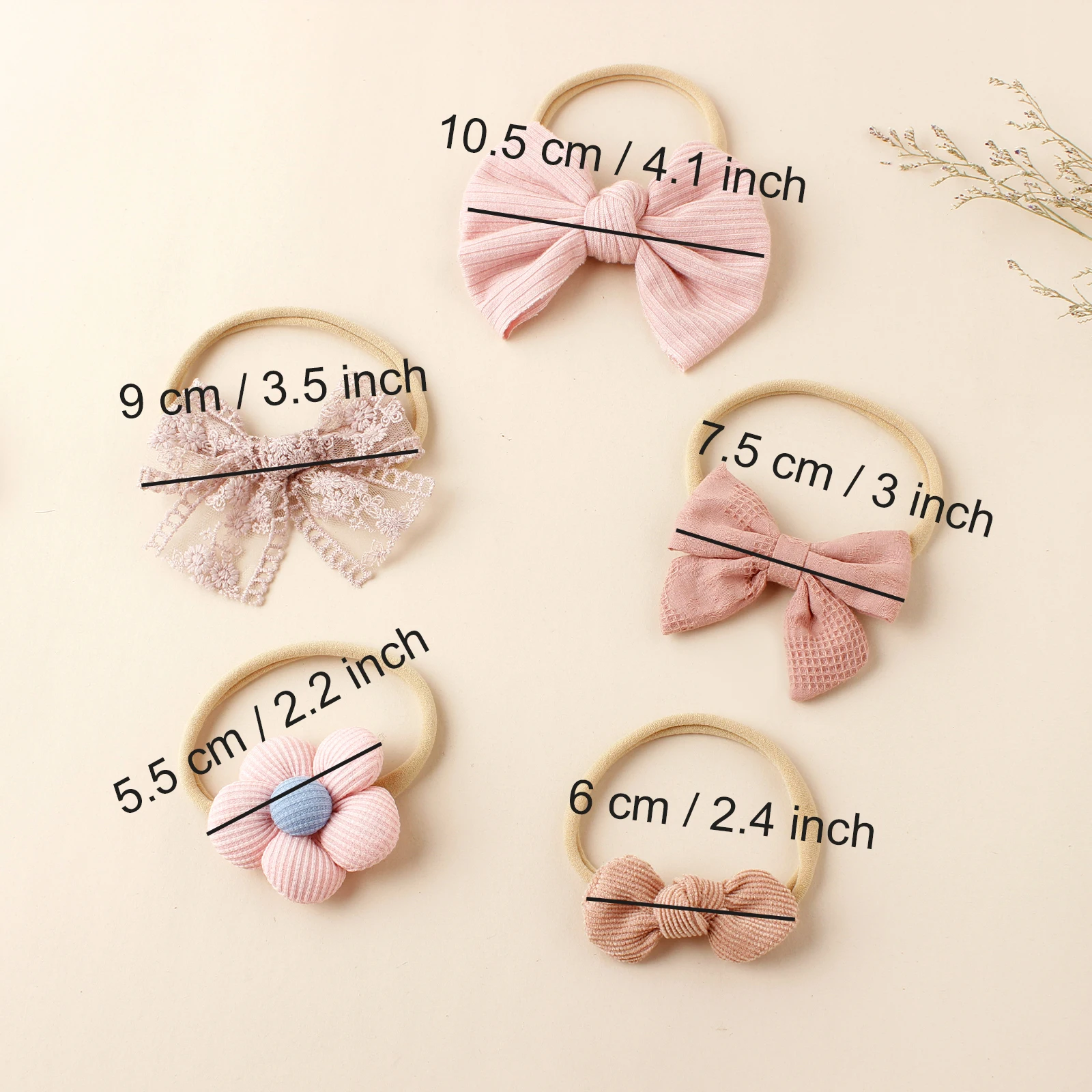 5pcs Baby Girls Bows Nylon Headbands Cute Knitted Top Knot Elastic Hairbands Princess Infants Hair Accessories