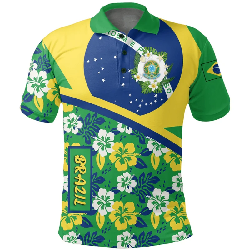 New Brazil Flag Polo Shirts Men Summer 3d Print T Shirt Casual Short Sleeve Tops Cool Casual Lapel Oversized Tshirts Clothing