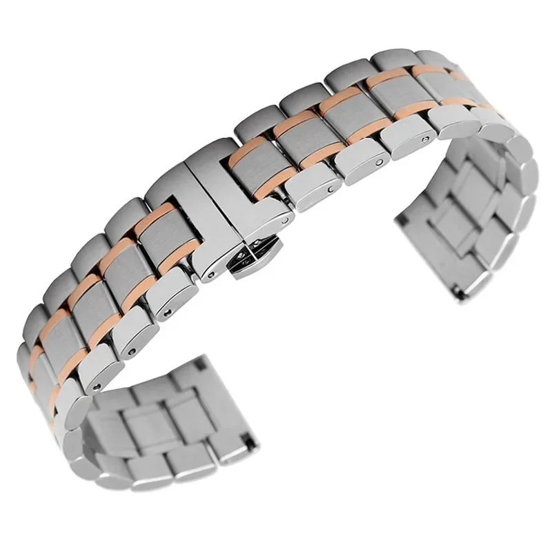 14 16 17 18 19 20 مللي متر 21 22 مللي متر 23 24 مللي متر 26 مللي متر 5 الخرز الصلبة الفولاذ المقاوم للصدأ حزام (استيك) ساعة فراشة مشبك معدني حزام ساعة اليد سوار