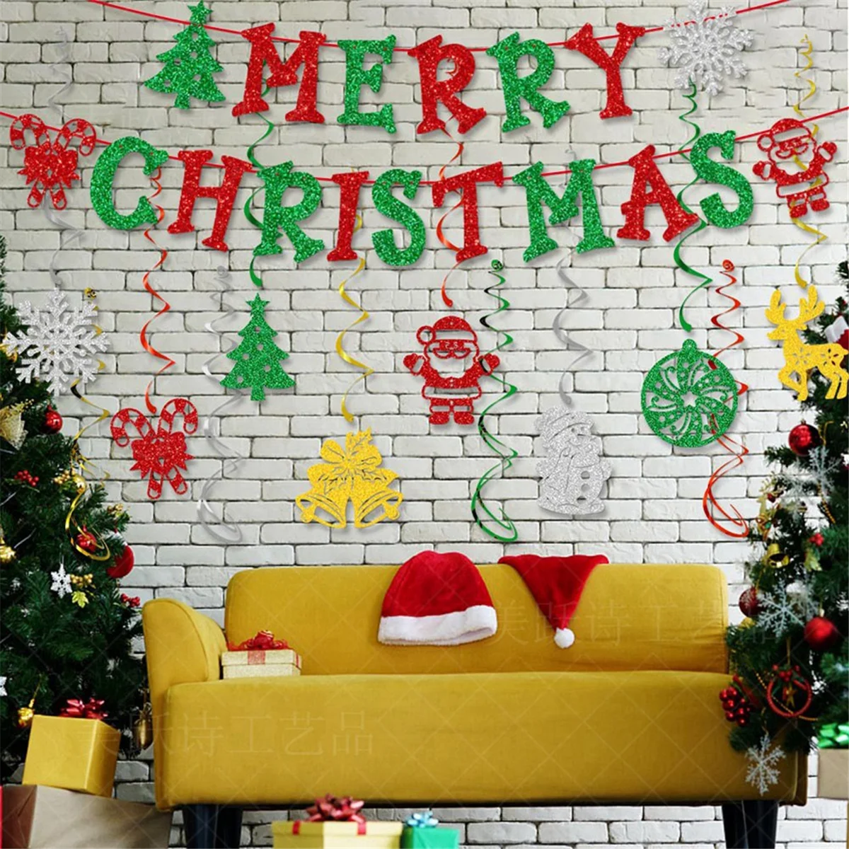 Weihnachts banner und Glitzer Weihnachts zeichen Banner Weihnachts banner Party dekorationen für Wand party liefert Kit