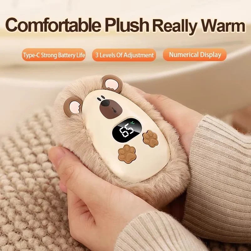 Plush Hand Warmer Winter Mini Portable Three-speed Adjustment Battery Life Long-lasting Smart Temperature Control Hand Warmer