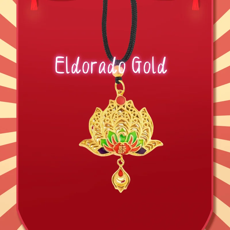 

2025 9999 Real Gold 24K Black Rope Pendant Enamel Color Flower Silk Fu to Vintage Big Peacock Pendant for Mom Accessories