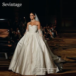 Sevintage Luxury Satin Wedding Dresses Sweetheart Lace Bridal Gowns A-Line Women Bride Dresses Floor Length robe de Customized