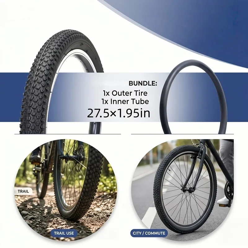 

1pc Bike Outer Tire + 1pc Inner Tube 27.5x1.95 AV 32mm Schrader Valve Rubber Tyres for 650B MTB Road Bicycle Components