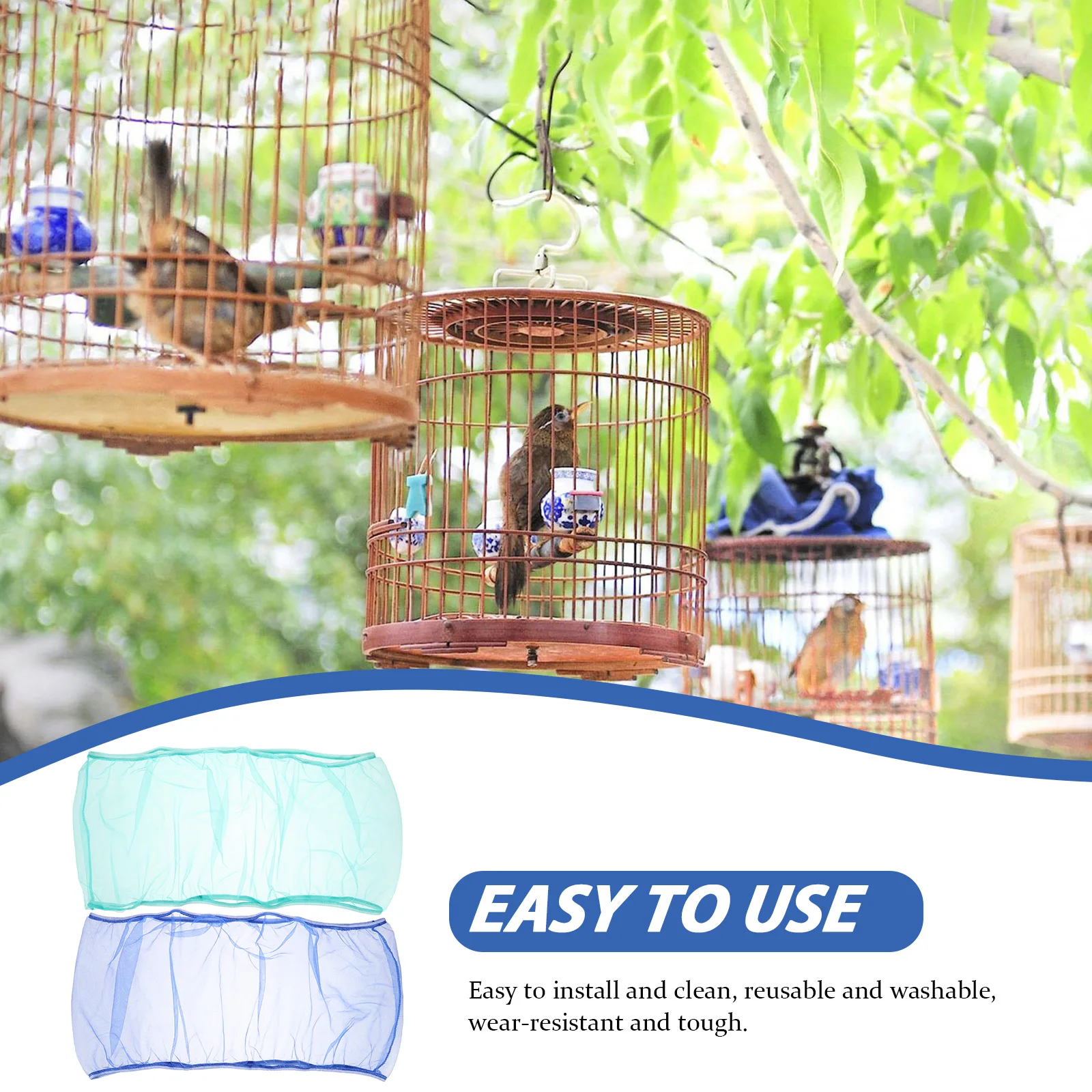 

2 Pcs Bird Cage Net Cover Blue Size Circum140 180 Dust Proof Reusable Breathable Nylon Mesh Pet Bird Accessories