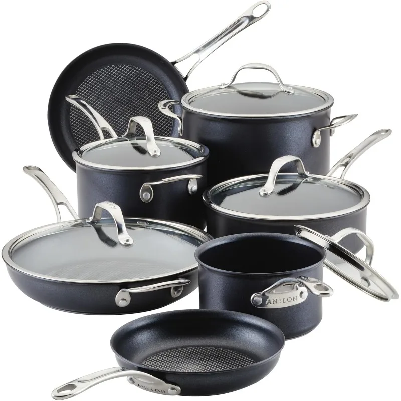 Anolon Anolon X Hybrid Nonstick Nonstick Cookware Induction Pots and Pans Set, 12 Piece - Charcoal Gray