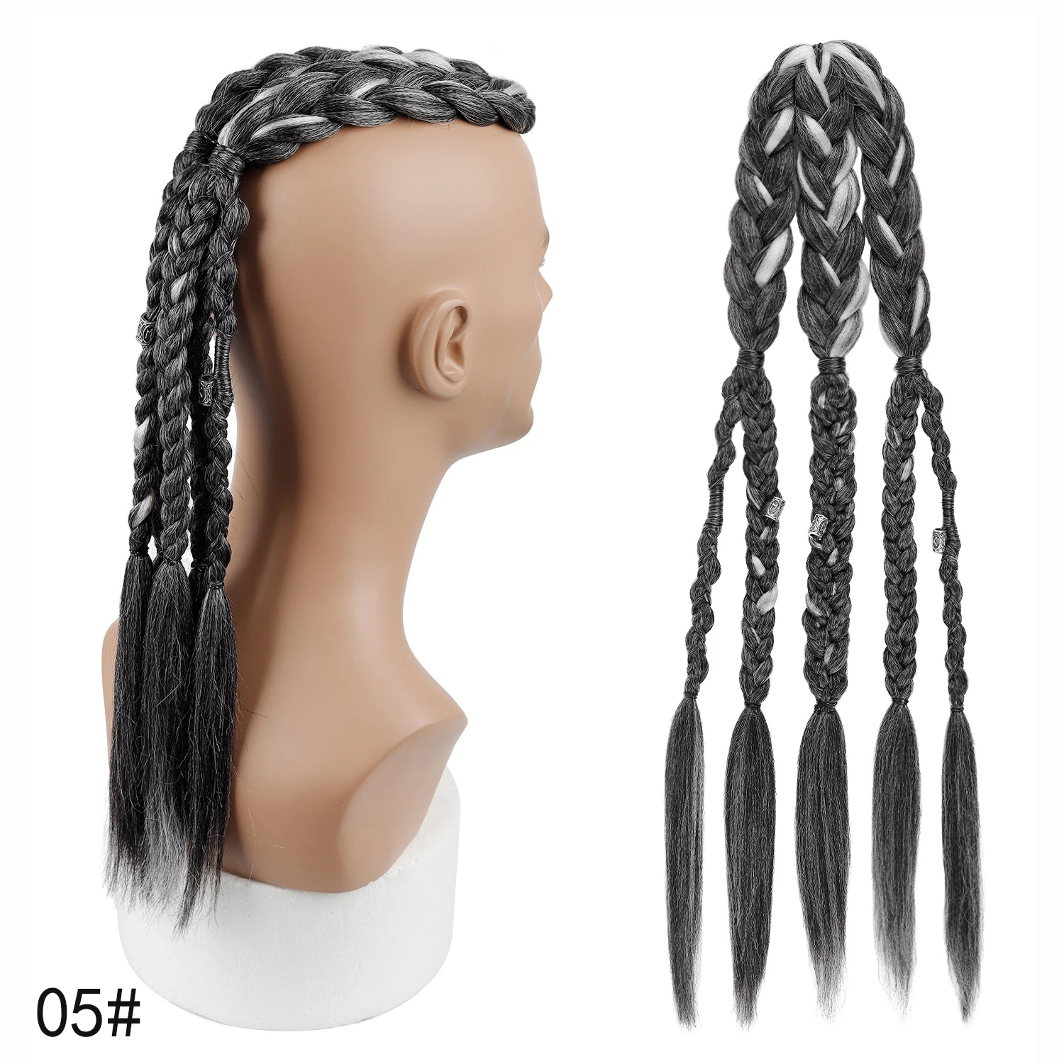 Men's Viking Mohawk Cornrow Braided Ponytail Wig