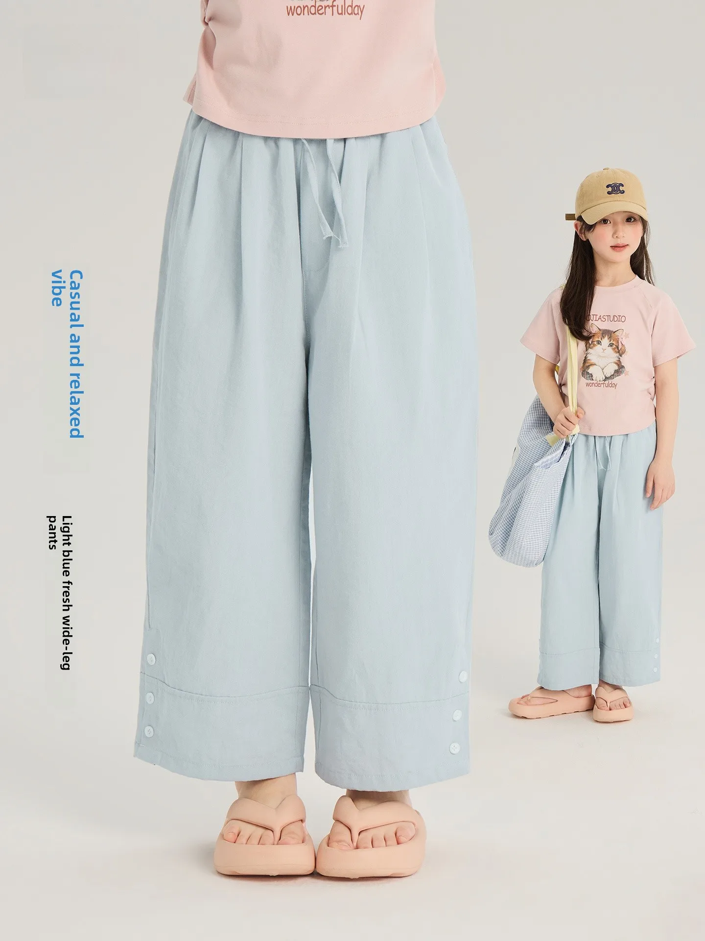 yojia-girls-summer-casual-loose-straight-leg-pants-thin-long-trousers-children's-clothing-high-waist-elastic-waistband