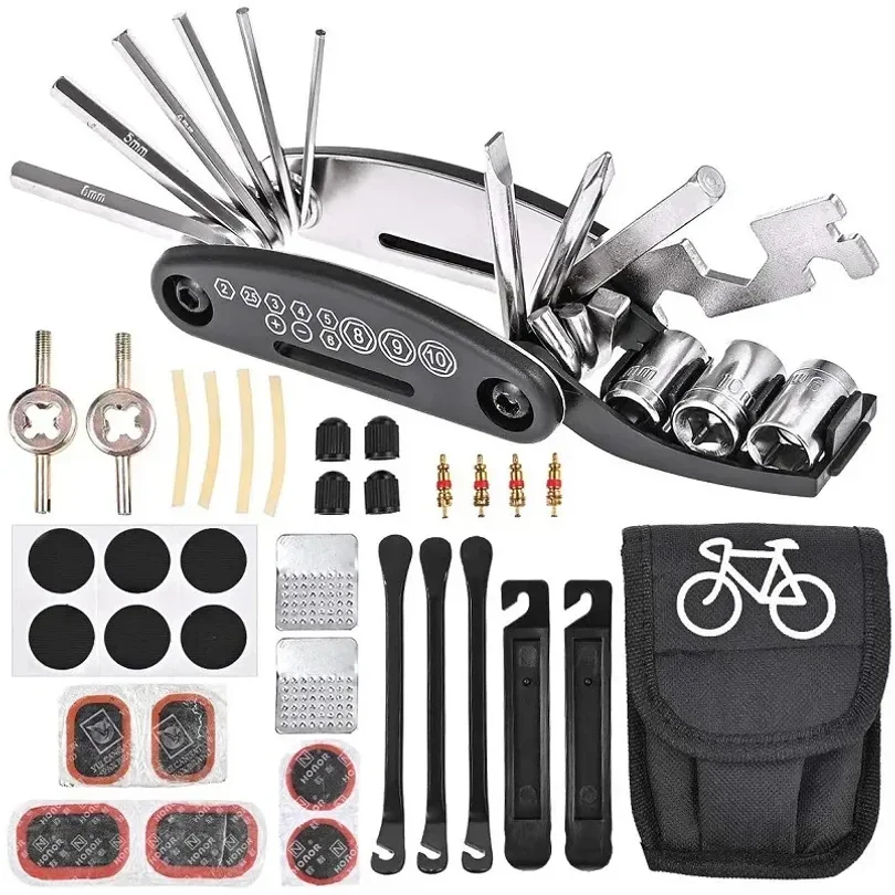 

Bicycle Repair Tools Kit, Bike Accessories, Multi Tool Set with Pump Tire Patch, Portable Mountain Road BikeTire Auto Tool Set