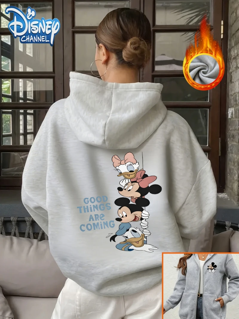 

Potdemiel "Funny Mickey" Pattern & Women's Casual Zip-Up Hoodie, Fashionable Sport Jacket with Long Sleeves