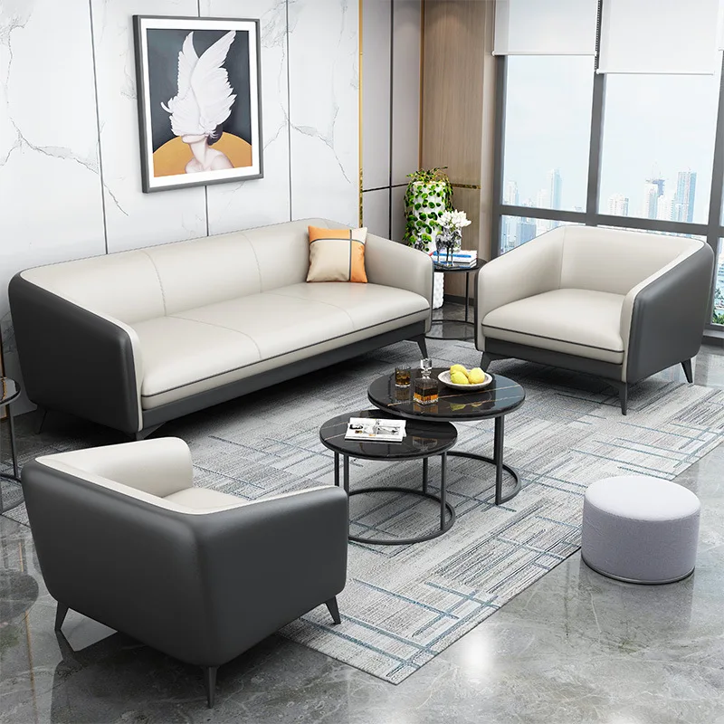 

！@Office Business Reception Sofa Coffee Table Set-Modern Leather 3-Seater Office Meeting Sofa Combo for Hotel Home Office Living