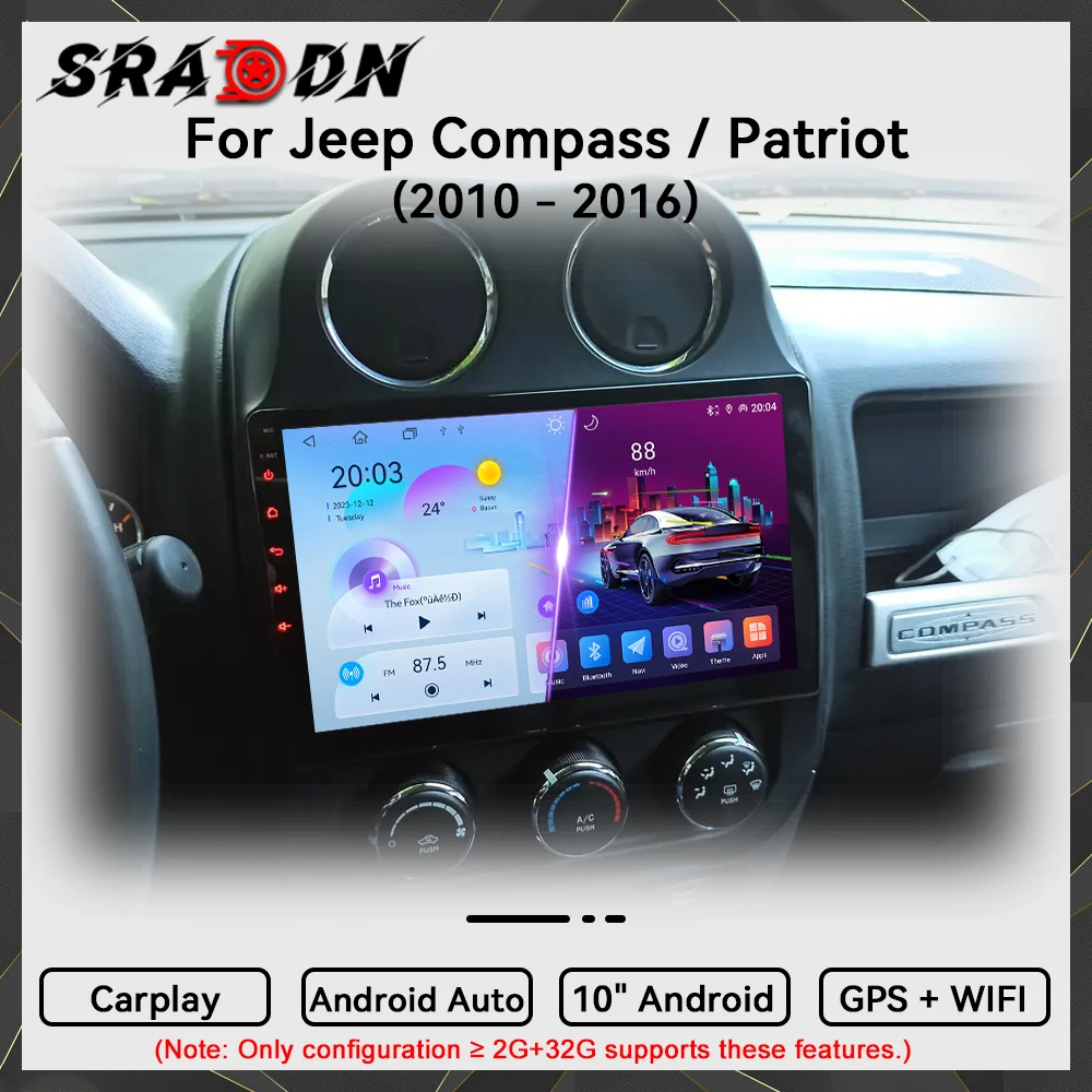 Para Jeep Compass Patriot 2010 2011 2012 2013 2014 2015 2016 Radio de coche Android Reproductor de vídeo multimedia automotriz Navegación GPS Carplay Pantalla táctil Estéreo automático