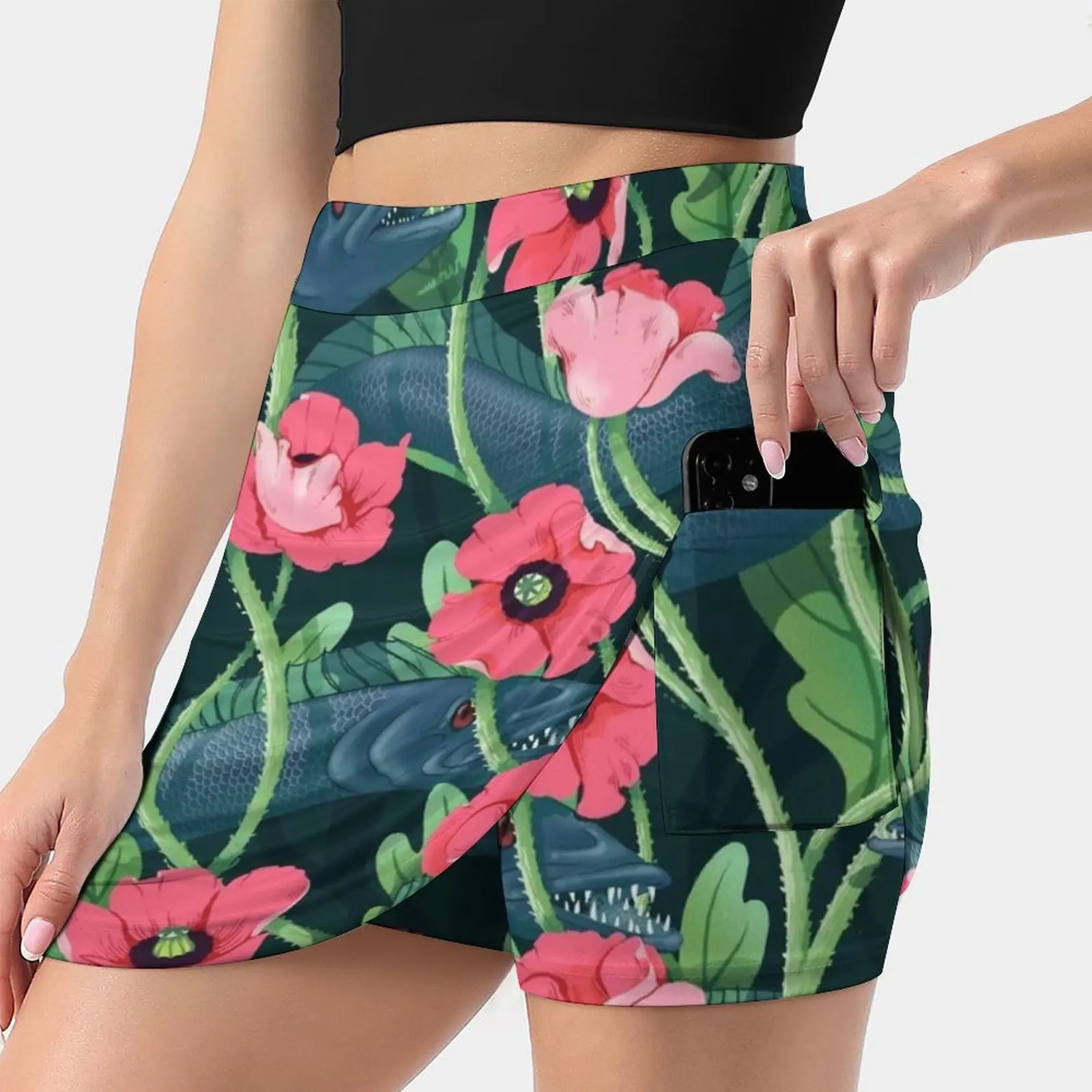 Barracuda-Midnight Women's skirt Mini Skirts A Line Skirt With Hide Pocket Barracuda Eel Fish Sea Poppy Flower Nature Pattern