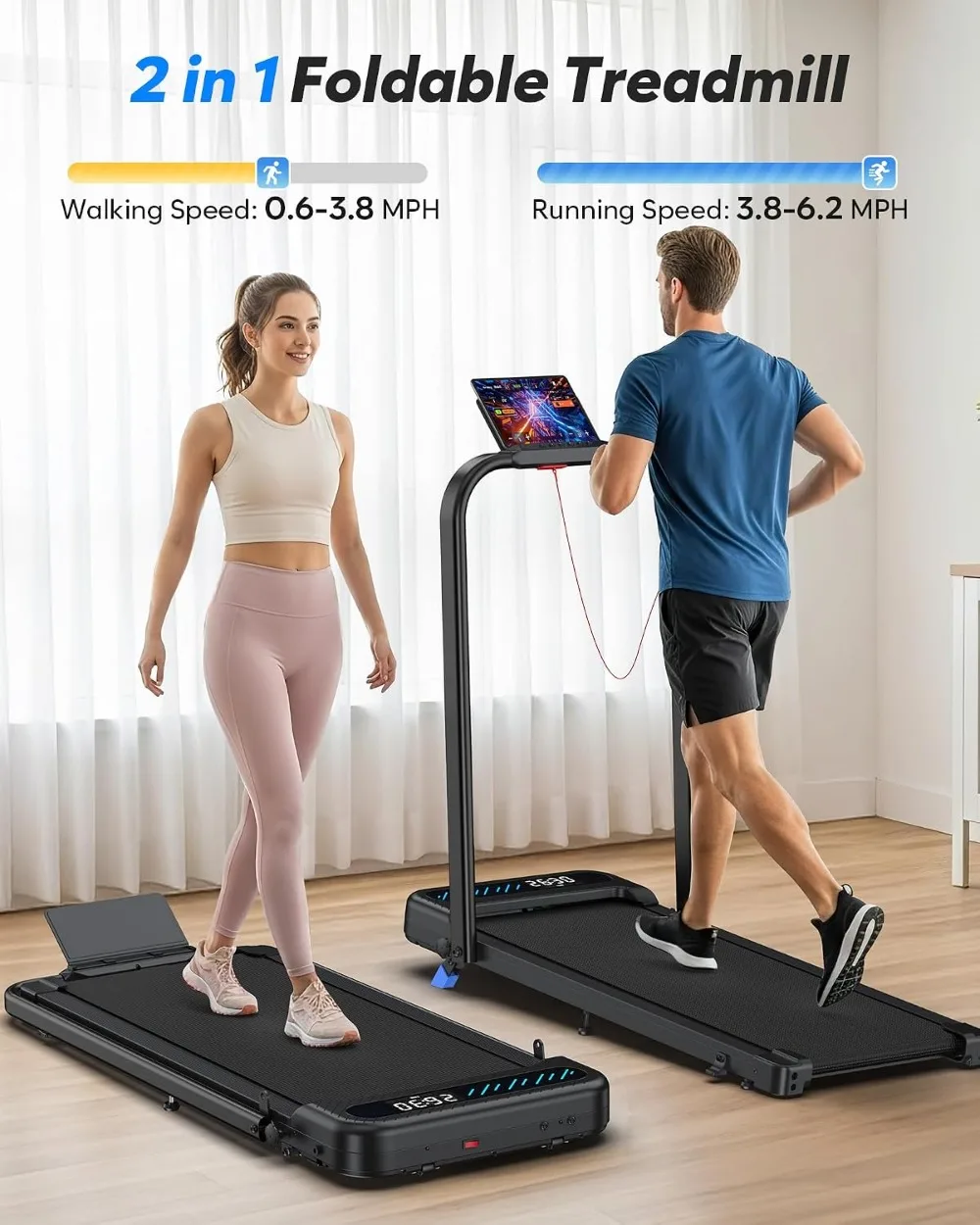 Cardirun Walking Pad with Incline and Stable Handle Bar, Foldable Treadmill