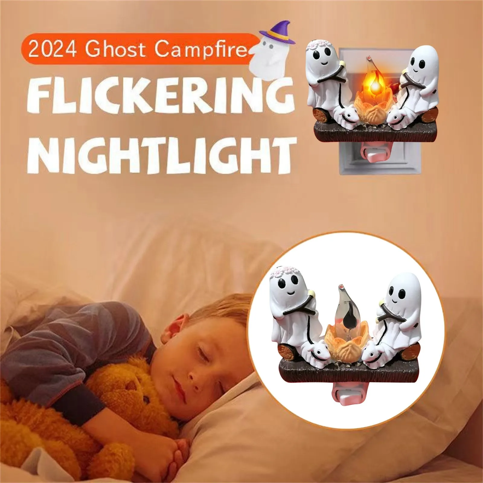 Fashionable Ghost Campfire Nightlight Ghost Campfire Flickering Plug In Night Light Halloween Ghost Pumpkin Night Light