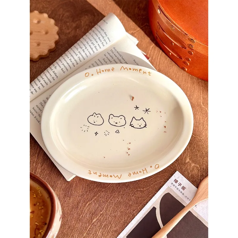 

Dessert plate, ceramic plate, cake oval plate