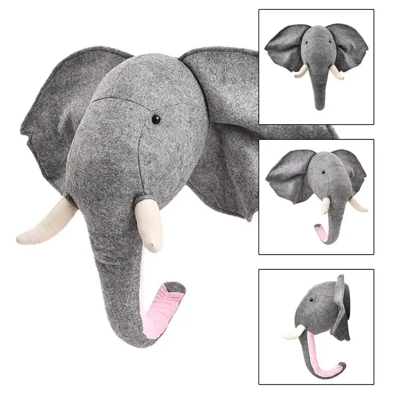 3D Cute Elephant Animal Head Wall Mount Decoration Hang Mural Stuffed Toy Home Room Nursery Kindergarten Artwork Decor