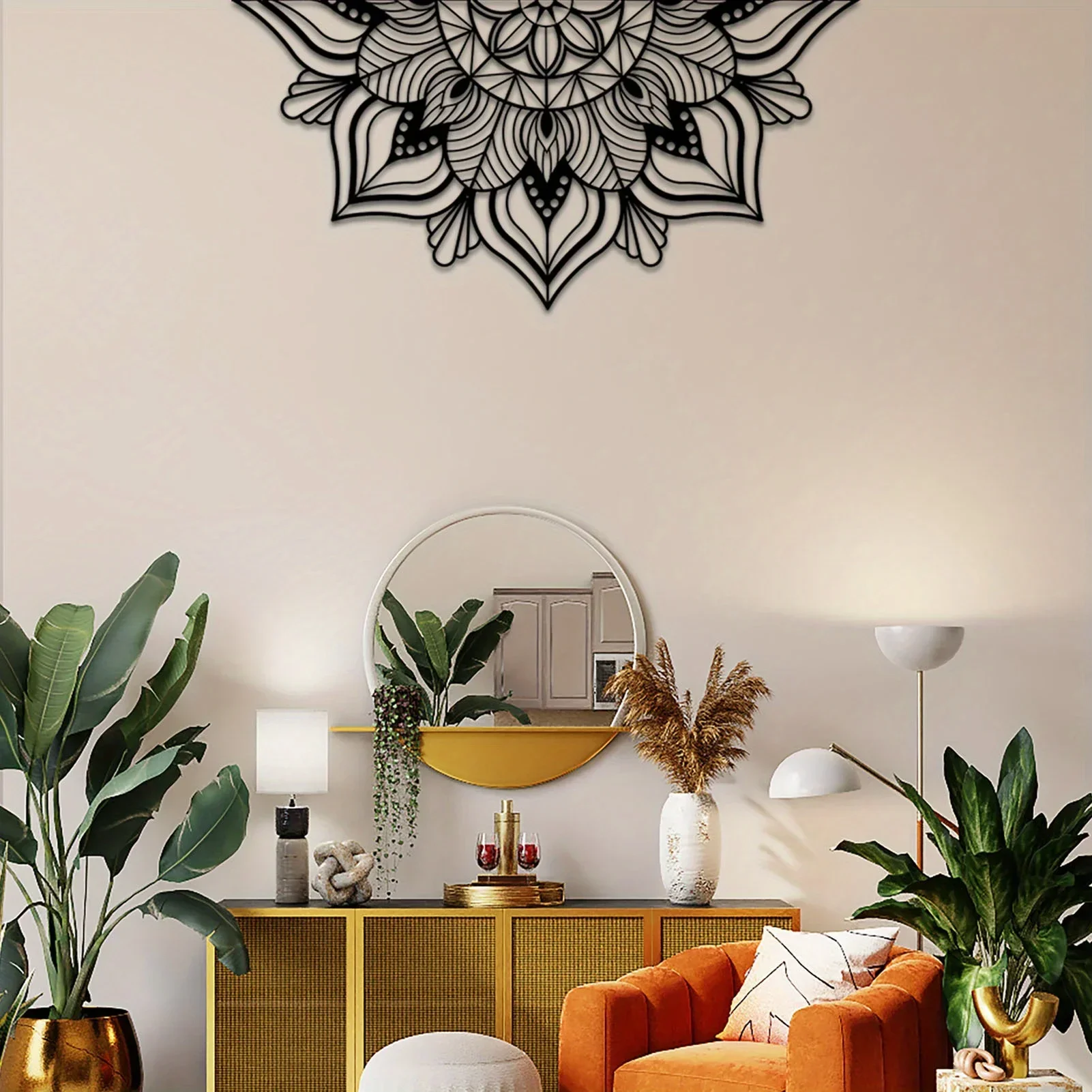 CIFBUY Decoration  Large Metal Mandala Wall Hanging Decor Unique Lotus Flower Home Decor Art Black Kitchen Bathroom Art Bathroom