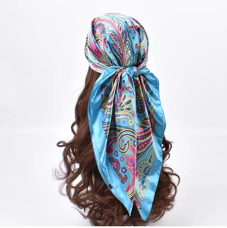 Hochwertige Seidenschals für Damen, quadratisch, Satin, Hijab-Schal, schlichtes Taschentuch, Schals, Wraps, Kopf, weibliches Stirnband, islamisches Halstuch – Detail 12
