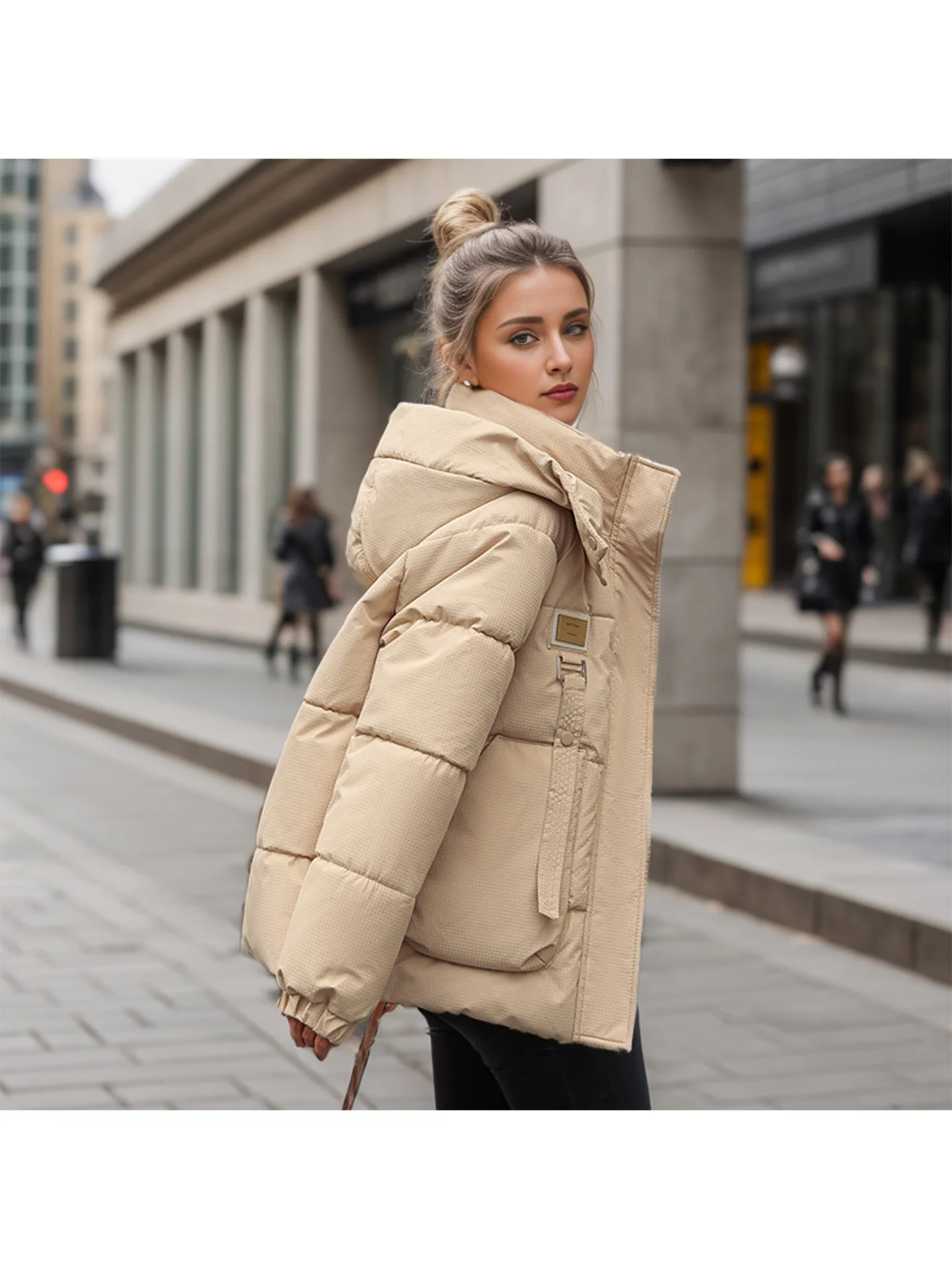 2024 Winter Women Short Down Cotton Jacket Female New Hooded Thicken Warm Parkas Coats Loose Puffer Pocket Jacket Coats Overcoat