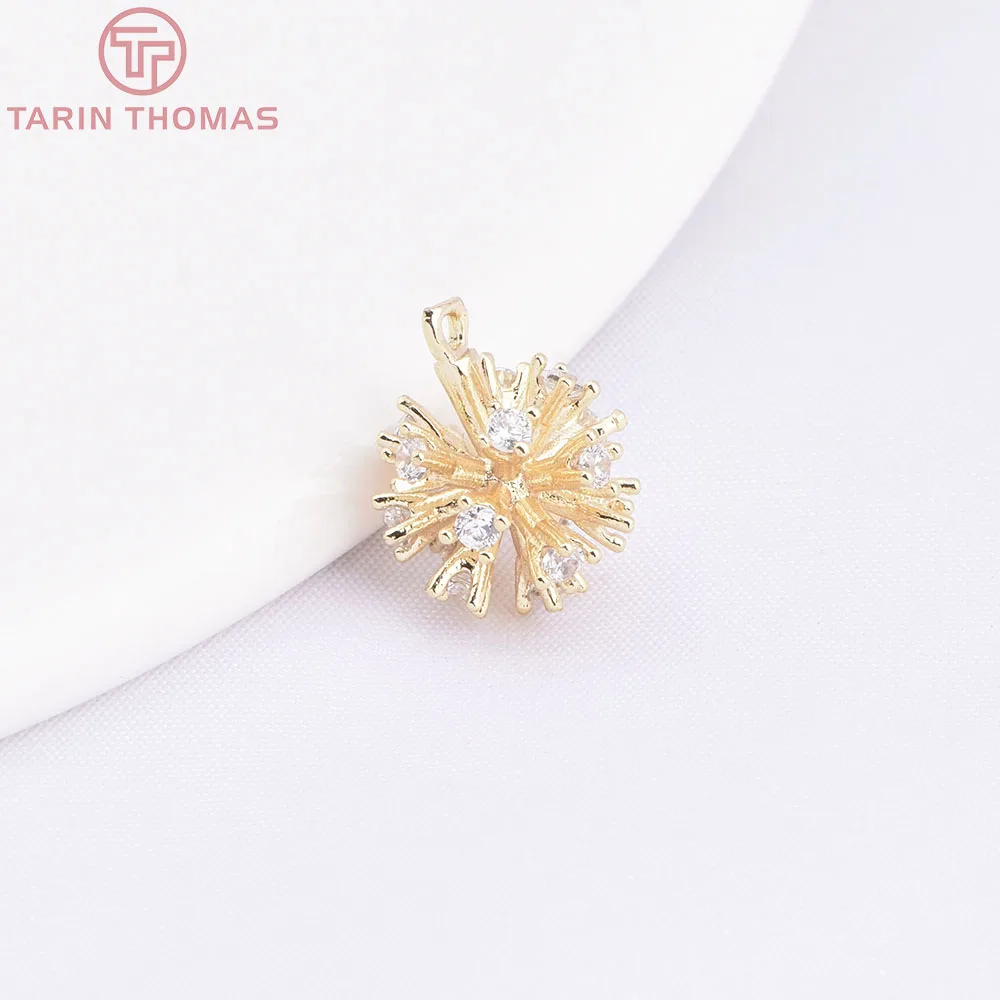 (958) 2PCS 10MM 18K Gold Color Plated Brass with Zircon Flower Ball  Charms Pendants High Quality Diy Jewelry Making Accessories