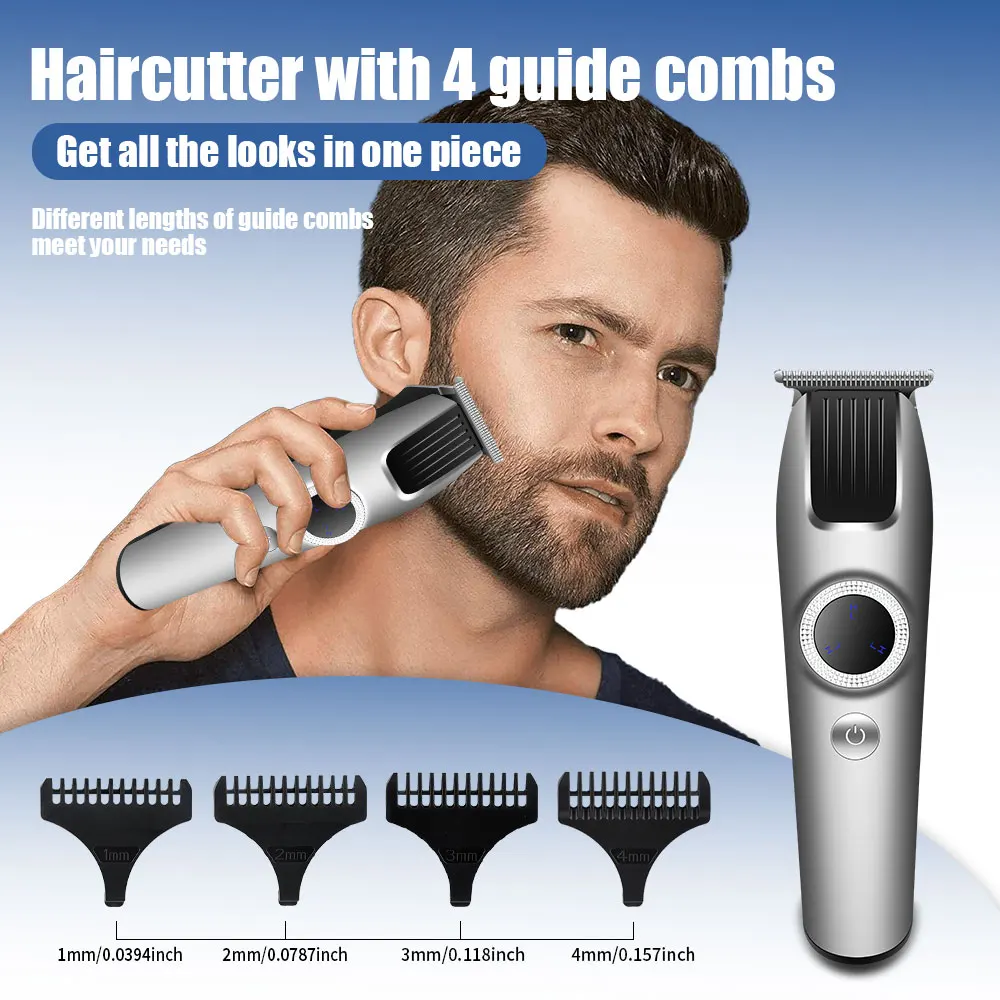 HIENA Silver Hair Clipper Professional Hair Clipper Oil Head Carving Clipper for Men's Silent Large Display Screen hair cutting