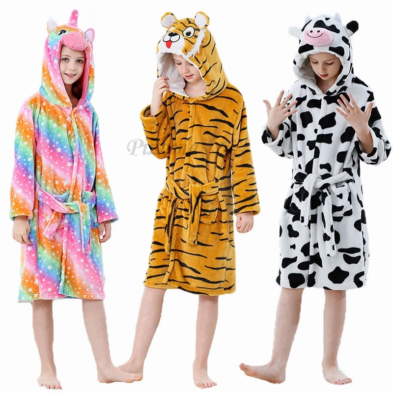 

Unicorn Kigurum Girls Bathrobes Children's Animal Cartoon Tiger Cow Cosplay Robes Boys Pajamas Winter Warm Bathrobe Sleepwear