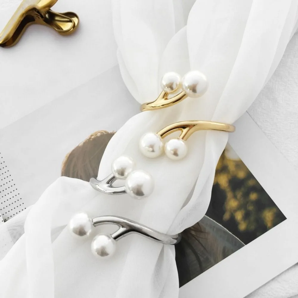 Hip Hop Metal Wide Cuff Bangles Gold Decoration Pearl Geometric Bracelet Jewelry Accessories Curtain Buckle Gifts