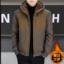 Casual 2025 Winter Men's Thicken Hooded Fleece Jackets Streetwear Windproof Warm Plush Coats Youth Slim Fit Tops Padded Parkas