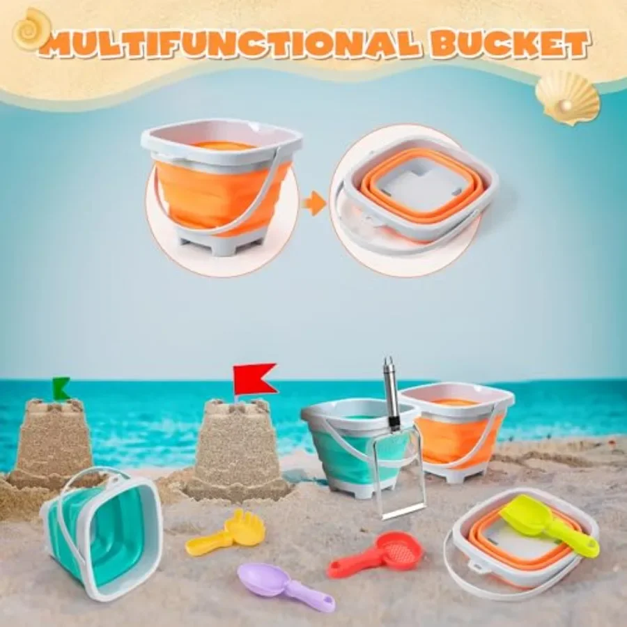 Conjunto de brinquedos de areia de praia com pás de aço inoxidável peneira de dente de tubarão e sacos de malha brinquedos de areia duráveis para praia família praia vaca