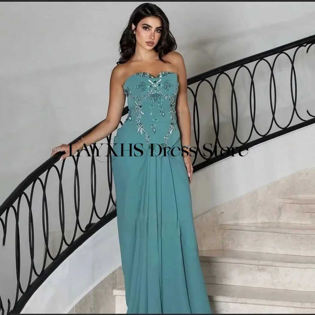 Luxuriöse herzförmige Abendkleider im Meerjungfrau-Stil, glänzende, mit Perlen besetzte Ballkleider mit Schlitz und Schlitz, individuell gestaltet