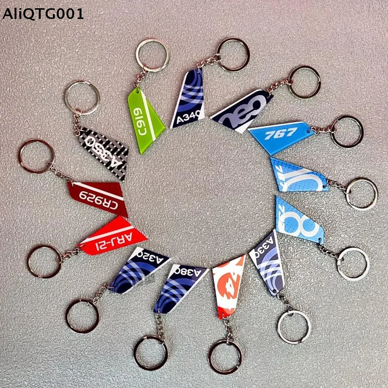 Aviation Keychain with Both Sides Print Acrylic Airline Pattern Vertical Tail Car Tag Key Accessories Backpack Pendant
