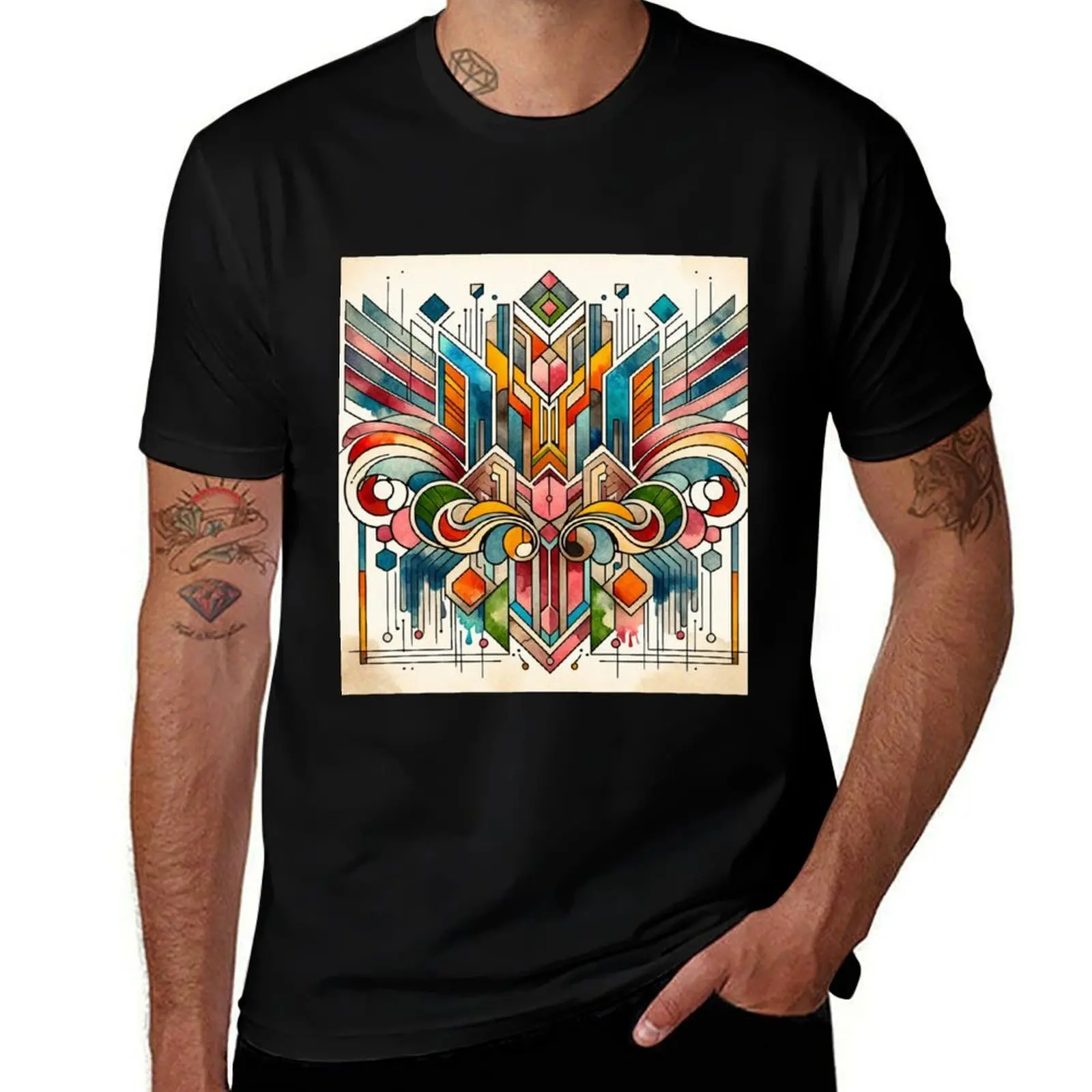 

Vintage Style: Art Deco Watercolor with Retro Geometric Elements T-Shirt oversized graphic tee anime stuff mens vintage t shirts
