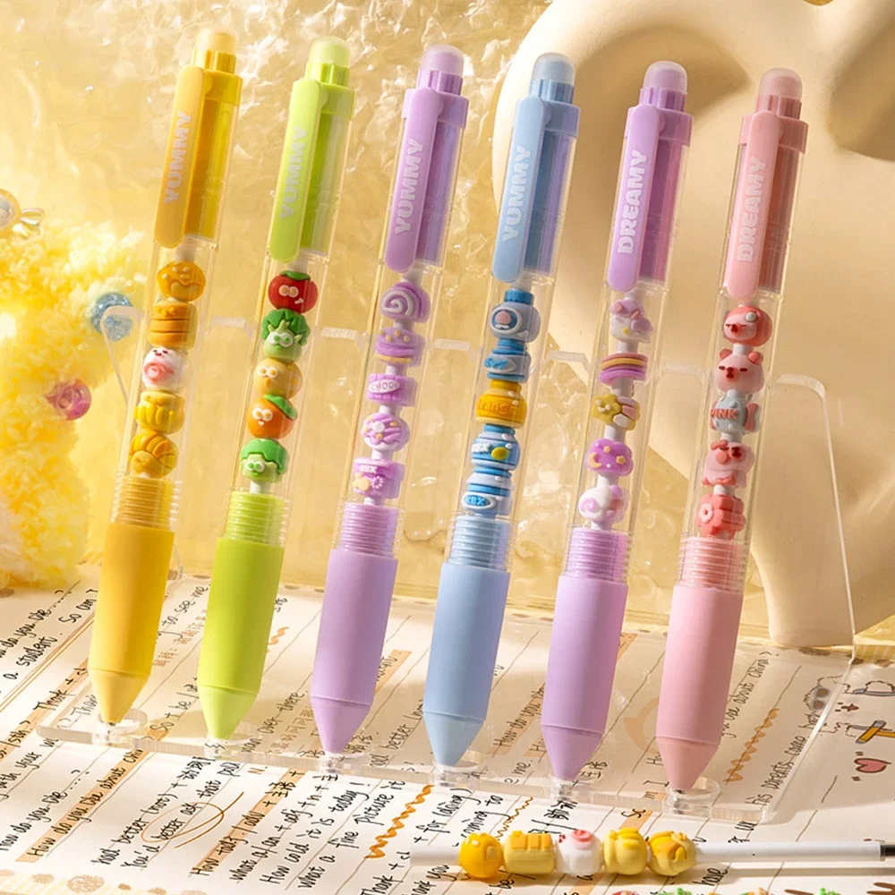 2Pcs Cartoon Beaded Gel Pen Student Writing Pens 0.5mm Black Ink Pens Stationery School Office Supplies