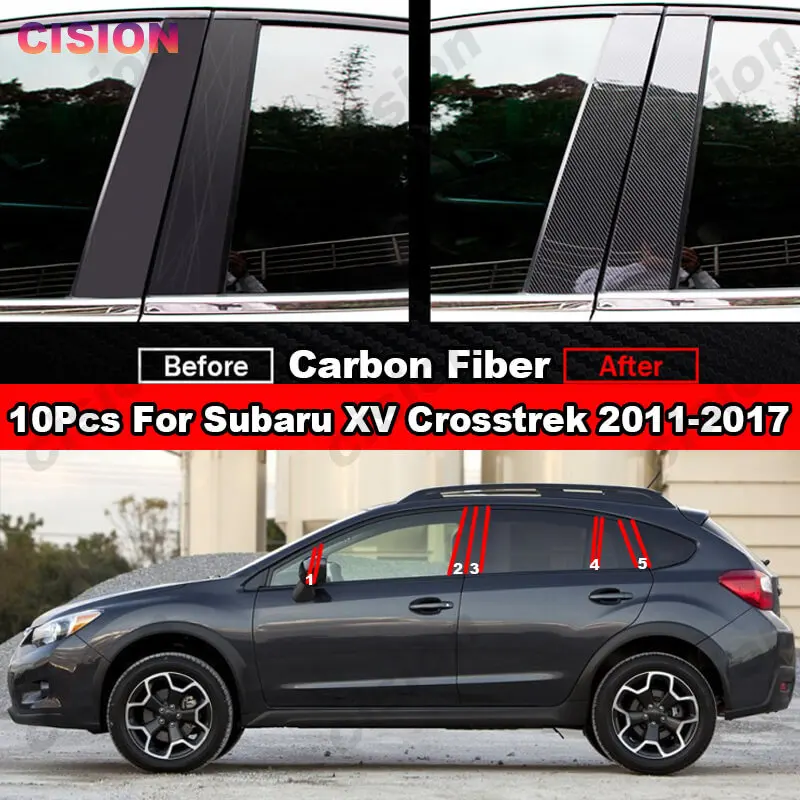 For Subaru XV Crosstrek 2011-2017 Glossy Black Mirror Effect Car Window Door Column B C Pillars Post PC Cover Trim Carbon Fiber