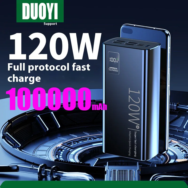 120W 100000mAh Large Capacity Power Bank Fast Charging Powerbank Portable Battery Charger For iPhone Samsung Huawei