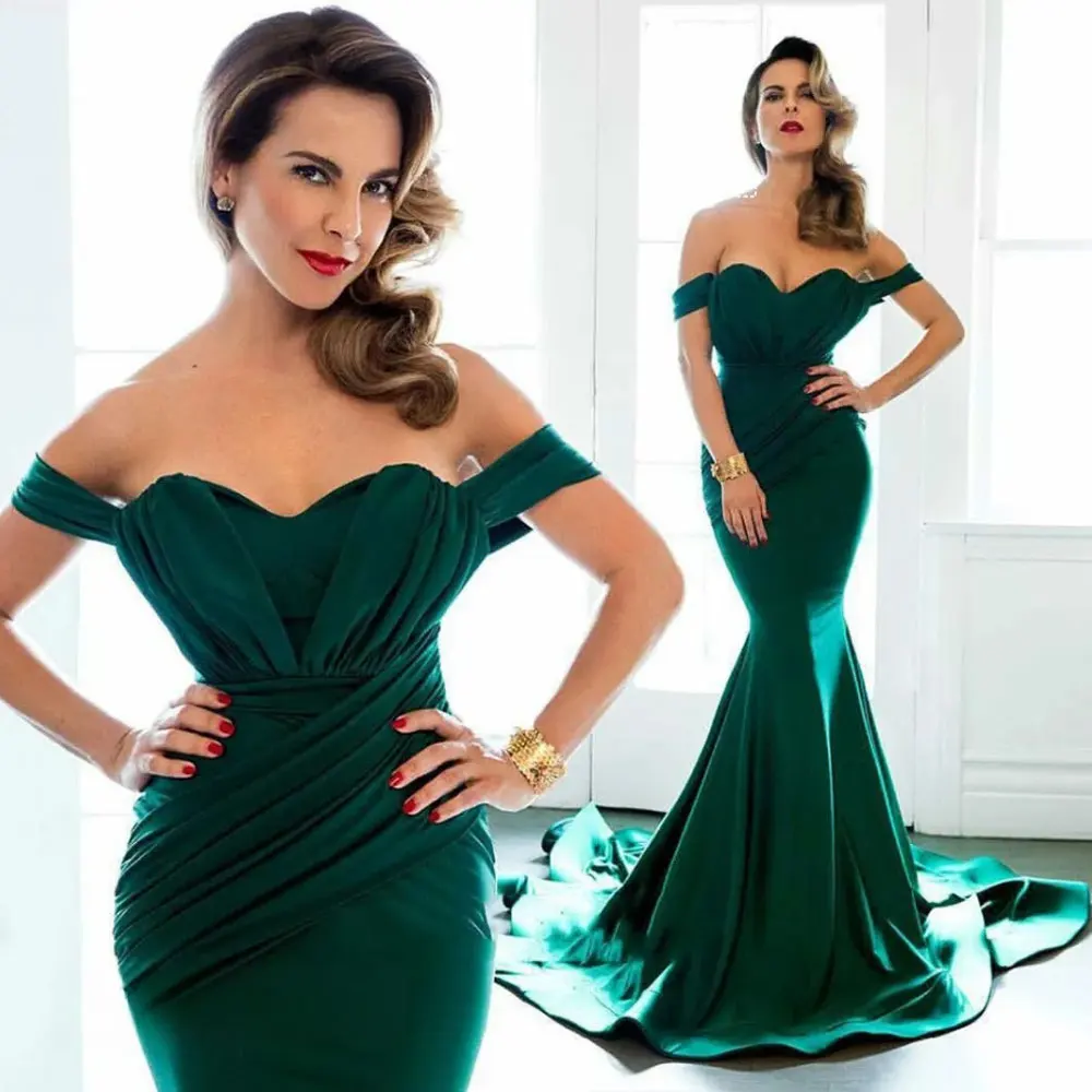 Emerald Green Evening Dresses Women Mermaid Sweetheart Collar Shoulder Pleats Prom Gown Formal Event Party Dress vestido de robe