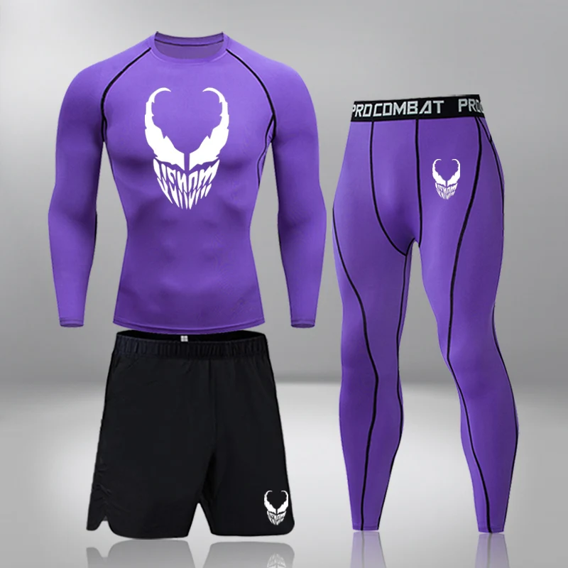 Men Clothing Sportswear Gym Fitness Compression Suits Running Set Sport Outdoor Jogging Quick Dry Tight  3 Piece Set Rashguard