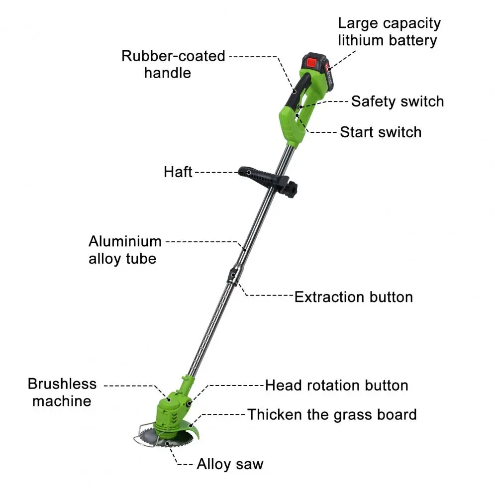 1.2M Weed Eater Electric Weed Mower Cordless Trimmer Telescopic Rod Cutter Rechargeable With 2 Batteries (21V 1.5Ah), 1 Charger