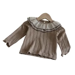 2024 New Autumn Infant Simplicity Blouse 0-24M Toddler Girls Cute Double Layered Mesh Lapel Undershirts Baby Bottoming Shirt