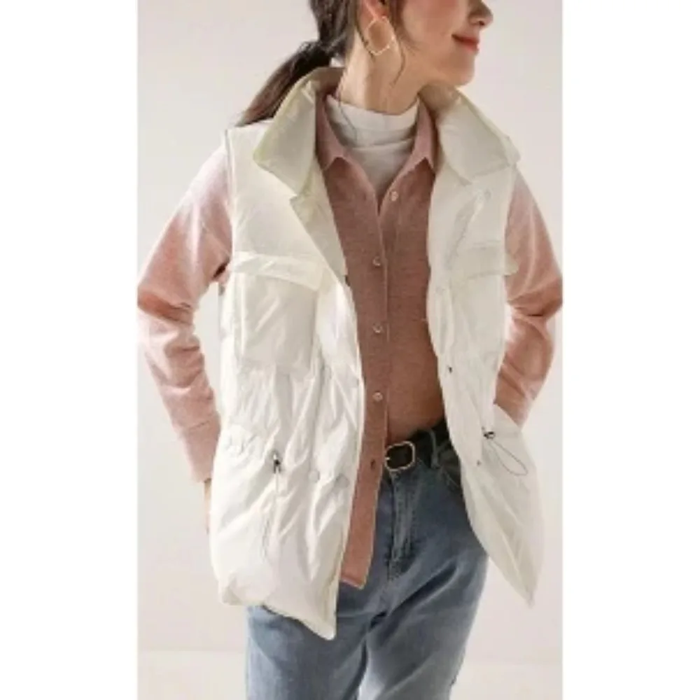 2024 New Light Women Short Vest Warm Waistcoat Female White Duck Down Jacket Coat Sleeveless Fashionable Outerwear Streetwear