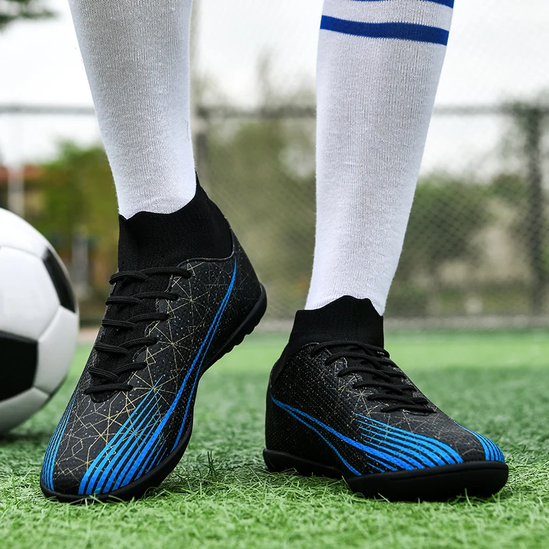 Football shoes with broken nails TF anti slip and wear-resistant artificial grass training competition high top football shoes