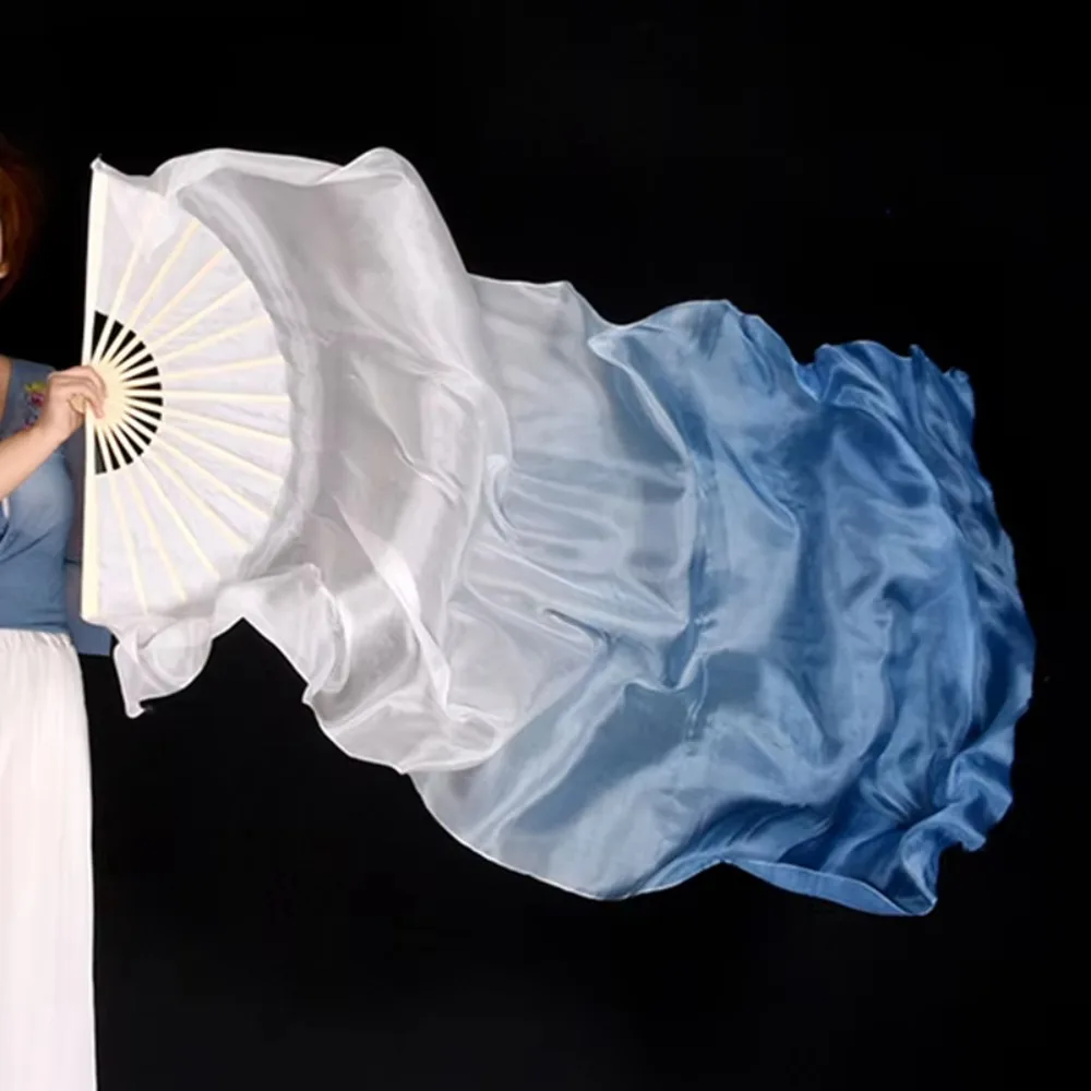 Women Gradient Color Dance Practice Silk Fan Veil 1.8M Long Chinese Style Rayon Handheld Stage Performance Show Props Festival