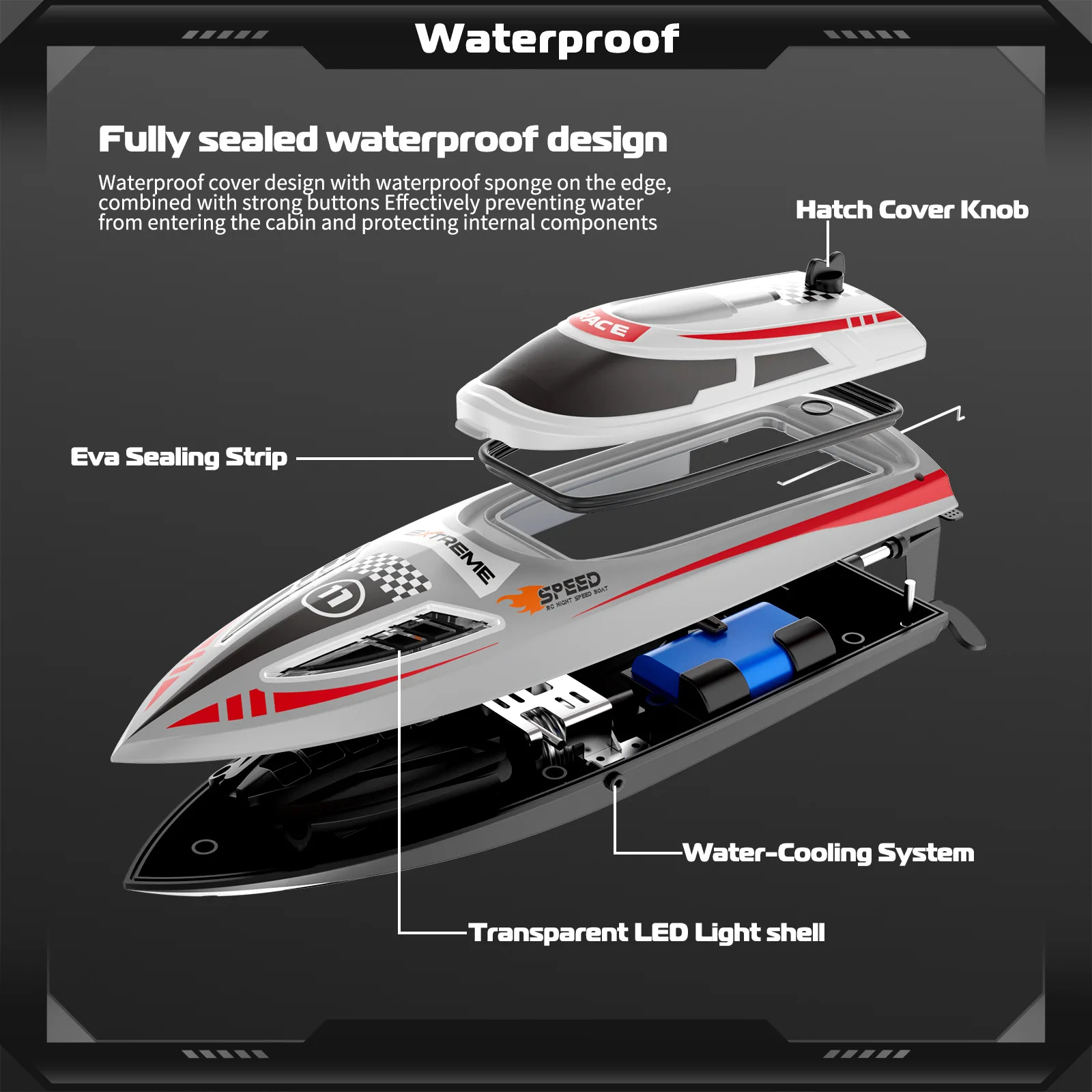 V003 remote control boat 2.4GR boat remote control speedboat water skiing 30km/h dual motor power children's toy boat gift