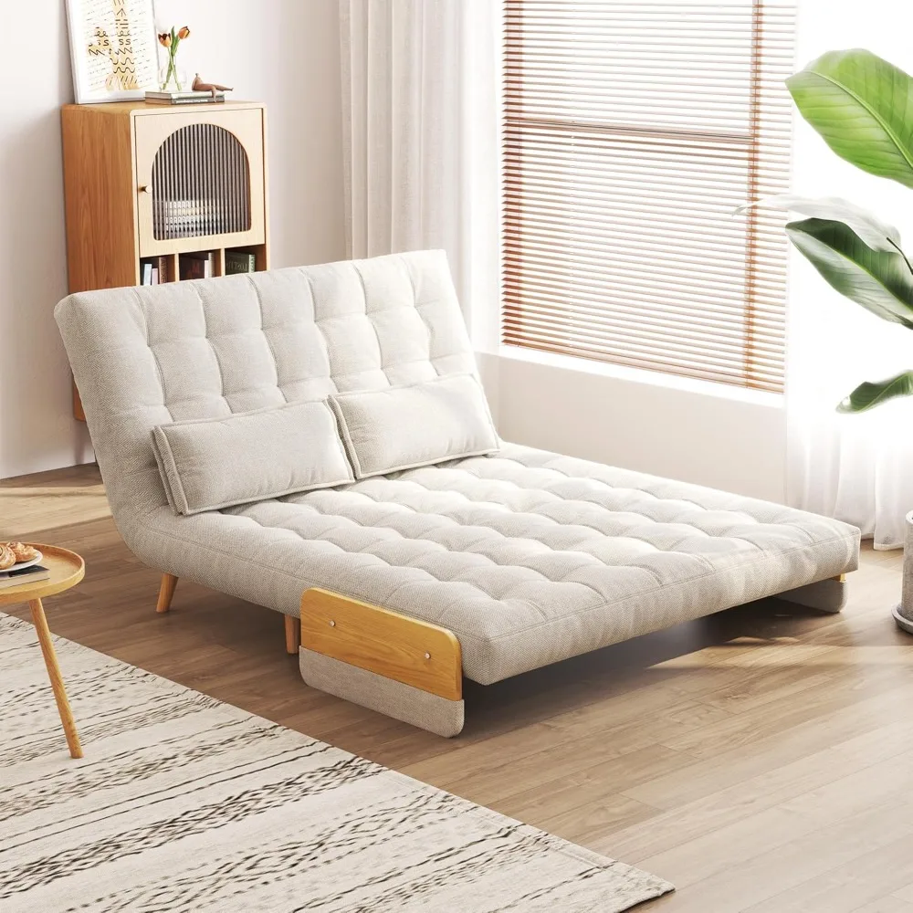 

Convertible Sleeper Chair Bed Futon Sofa Bed, 3-in-1 Foldable Lazy Sofa Bed with Wood Arm and Pillows