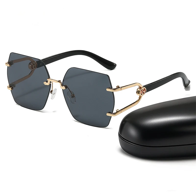 

Brand Design Big Square Rimless Sunglasses for Men Women Classic Fashion Retro Gradient Metal Black Sun Glasses Eyewear 2025 New