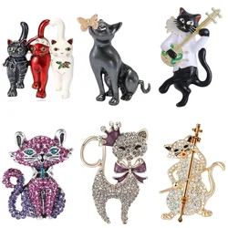 Rhinestone Kitten Pins for Women Unisex Enamel Animal Brooches Cat Lapel Pin Event Party Backpack Decoration Clothes Accessories