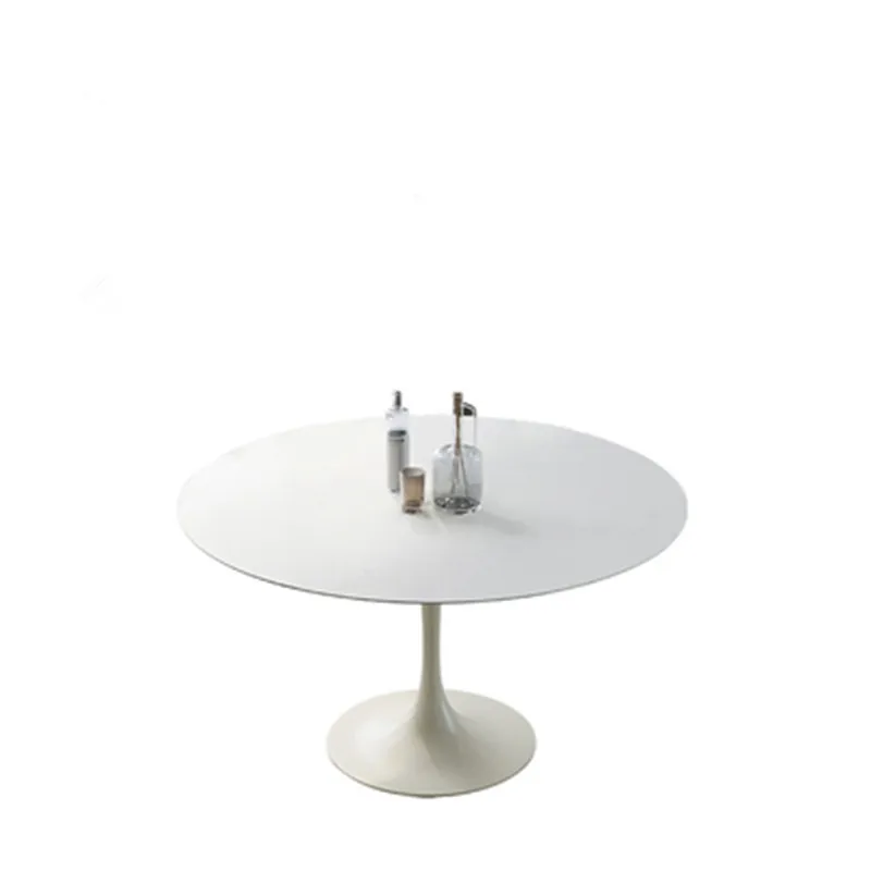 Pure black rock slab round table tulip household round dining table simple white dining room table and chair combination