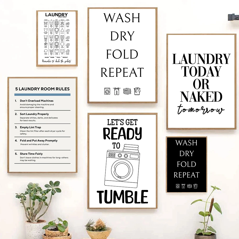 Laundry Care Symbols Guide Poster Wash Dry Fold Art Canvas Painting Prints Laundry Room Wall Art Pictures Home Decor Cuadros